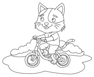 Bisiklet boyama sayfası,  coloring page, Kedi Bisiklet Sürüyor, 