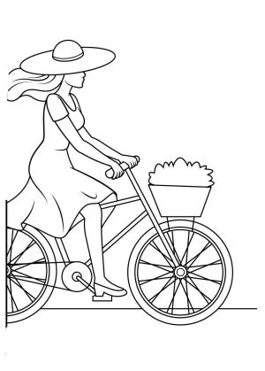 Bisiklet boyama sayfası,  coloring page, Bisiklete Binen Kadın, 