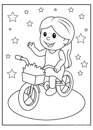 Bisiklete Binme boyama sayfası,  coloring page, Bisikletli Yıldızlı Kız, 