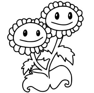 Bitkiler vs Zombiler boyama sayfası,  coloring page, Bitkiler vs Zombiler İkiz Ayçiçeği, 