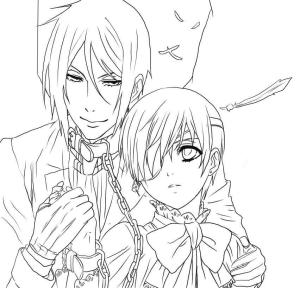 Black Butler boyama sayfası,  coloring page, Black Butler’dan Ciel Phantomhive Ve Sebastian Michaelis, 