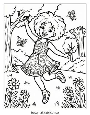 Black Girl boyama sayfası – basit çizim, kolay boyama