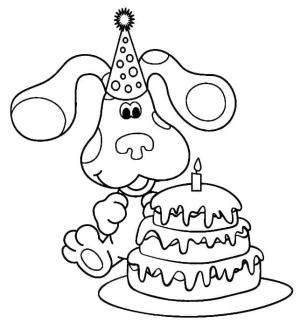 Blue’s Clues boyama sayfası,  coloring page, Blue ve doğum günü pastası, 