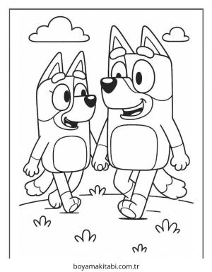 Bluey boyama sayfası – eğlenceli etkinlik, el becerilerini geliştirir