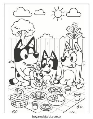 Bluey boyama sayfası – çocuk aktivitesi, PDF indir