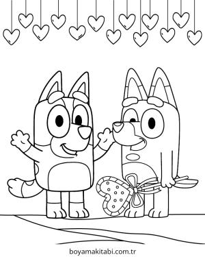 Bluey boyama sayfası – basit çizim, kolay boyama