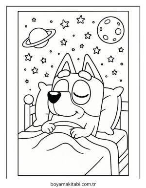 Bluey boyama sayfası – çizgi film temalı, basit çizim