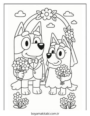Bluey boyama sayfası – basit çizim, kolay boyama