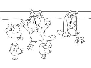 Bluey boyama sayfası,  coloring page, Sahilde Mavi, 