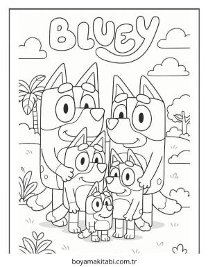 Bluey boyama sayfası – sanatsal çalışma, çocuklar için