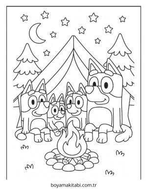 Bluey boyama sayfası – çizgi film temalı, basit çizim