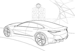 BMW boyama sayfası,  coloring page, Ofisin arka planında havalı bir BMW., 