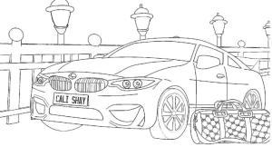 BMW boyama sayfası,  coloring page, BMW yakınında seyahat çantası., 