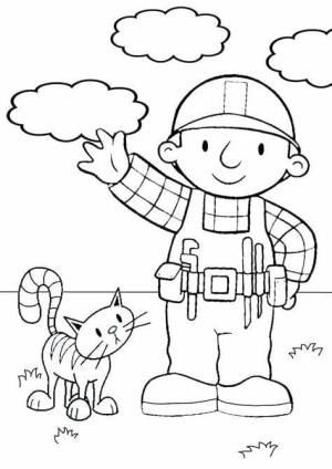 Bob Usta boyama sayfası,  coloring page, Bob Ustası ve Kedi, 