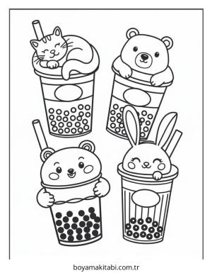 Boba Tea boyama sayfası – evde etkinlik, ücretsiz yazdır