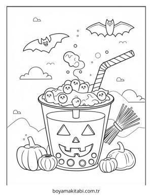 Boba Tea boyama sayfası – sanatsal çalışma, çocuklar için