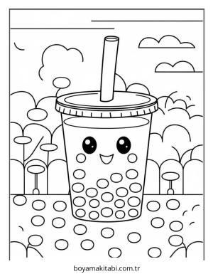 Boba Tea boyama sayfası – boyama çalışması, yaratıcılığı geliştirir