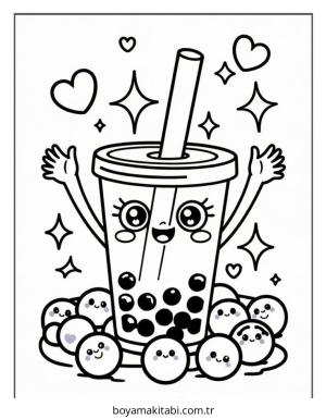 Boba Tea boyama sayfası – eğitici aktivite, yaratıcılık
