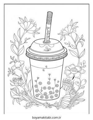 Boba Tea boyama sayfası – basit çizim, kolay boyama