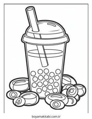 Boba Tea boyama sayfası – boyama etkinliği, çocuk aktivitesi