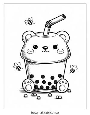 Boba Tea boyama sayfası – ücretsiz yazdır, boyama etkinliği