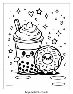 Boba Tea boyama sayfası – keyifli zaman, renkli çizimler