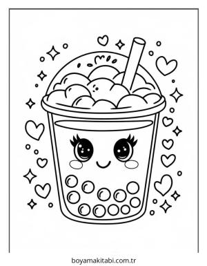 Boba Tea boyama sayfası – çizgi film temalı, basit çizim