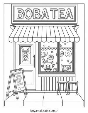 Boba Tea boyama sayfası – çocuk aktivitesi, PDF indir
