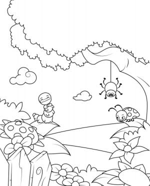 Böcek boyama sayfası,  coloring page, Karikatür Böcekler Oynarken, 