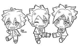 Boruto boyama sayfası,  coloring page, Üç Chibi Boruto, 