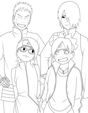 Boruto boyama sayfası,  coloring page, Boruto ve Sadara ile iki Ebeveyn, 