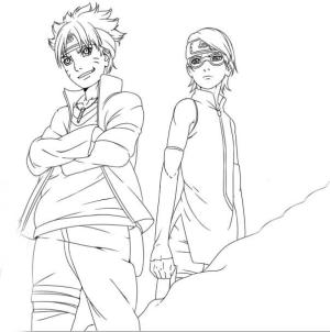 Boruto boyama sayfası,  coloring page, Boruto ve Sadara, 