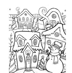 Tatil boyama sayfası,  coloring page, Kış Kasabası Noel, 