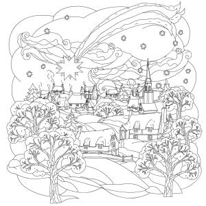 Tatil boyama sayfası,  coloring page, Kış Sahnesi Noel, 