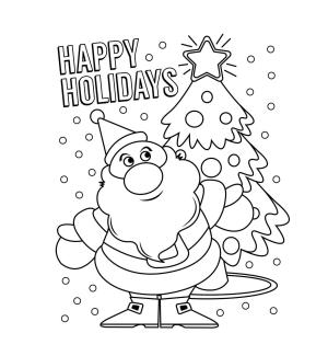 Tatil boyama sayfası,  coloring page, Mutlu Tatiller Noel Baba, 