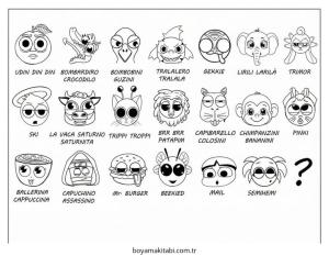 Brainrot boyama sayfası – PDF indir, sevimli karakter