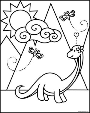 Brontozor boyama sayfası,  coloring page, Brontosaurus ve Kelebek, 