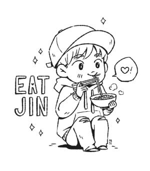 BTS boyama sayfası,  coloring page, Chibi Jin Yemek Erişte, 