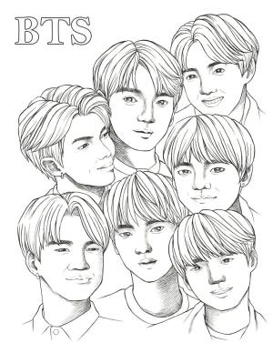 BTS boyama sayfası,  coloring page, BTS Komik Çekiliş, 