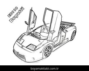 Bugatti boyama sayfası – çocuklar için, çizgi film temalı