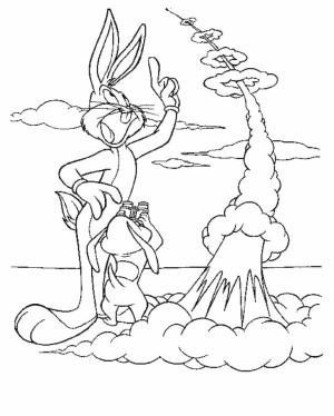 Bugs Bunny boyama sayfası,  coloring page, Bugs Bunny ve roket, 