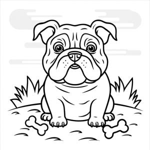 Buldog boyama sayfası,  coloring page, Buldog ve iki kemik, 