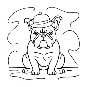 Buldog boyama sayfası,  coloring page, Buldog şapka takıyor, 