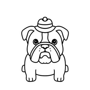 Buldog boyama sayfası,  coloring page, Şapka takan sevimli bulldog, 