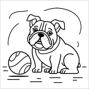 Buldog boyama sayfası,  coloring page, Buldog bir topla, 