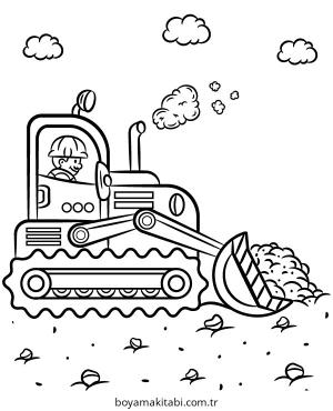 Buldozer boyama sayfası – PDF indir, sevimli karakter
