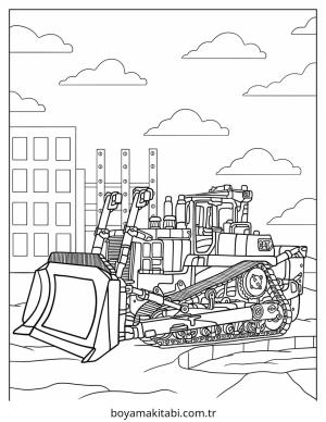 Buldozer boyama sayfası – eğlenceli etkinlik, el becerilerini geliştirir