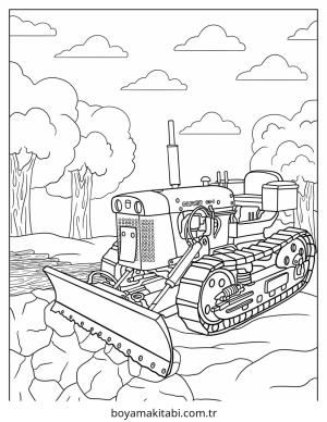 Buldozer boyama sayfası – basit çizim, kolay boyama