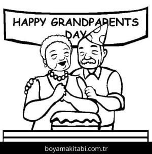 Büyükanne ve Büyükbaba Günü boyama sayfası – çizgi film temalı, basit çizim