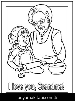Büyükanne ve Büyükbaba Günü boyama sayfası – çizgi film temalı, basit çizim
